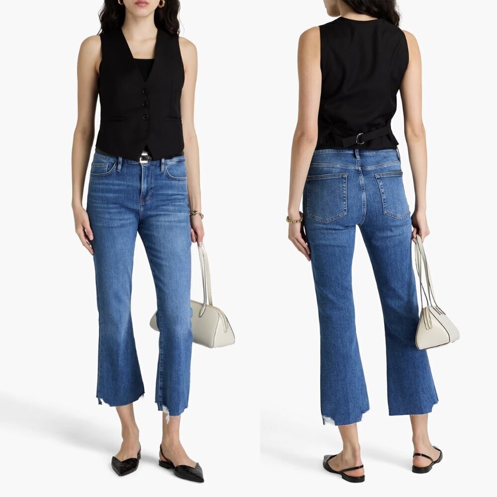 Frame Le Crop Mini Boot with Frayed Hem in Columbus Wash, size 27